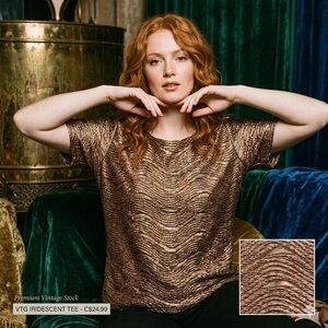 Vintage 90s Bronze Iridescent Popcorn Wave Top Made in Canada XL